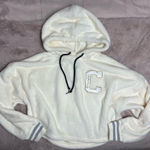 Champion  Cream Faux Fur Varsity C Cropped Soft Pullover Hoodie Size Large Photo 0