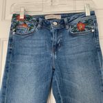 ZARA Size 4 Blue, Red Floral Embroidered Distressed Step Hem Jeans Photo 7