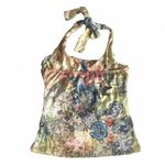new Boho Chic ❤︎ Floral Watercolor Print Draped Halter Top ❤︎ Pin Up ❤︎ Large Blue Photo 1