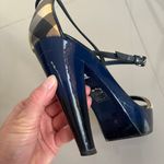 Burberry AUTHENTIC  GLOSSY PLATFORM PUMPS HEELS SANDALS SIZE 37 in Navy Blue Photo 11