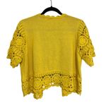 Denim & Co NWT D & Co. Cotton Lace Crochet Knit Cropped Cardigan in Yellow - Size L Photo 1