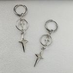 Star Long Dangle Drop Earrings for Men Women,Streetwear Hip Hop Unisex Style Silver Photo 1