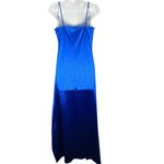 Liz & Sara Royal Blue Shiny Satin Ruched High Leg Slit Party Dress Large L Prom Photo 3
