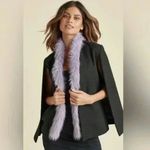 NWOT Venus Faux Fur Trim Cape Jacket Black Lavender Purple Boa Scarf Size 6 Photo 2