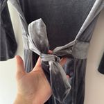 Hidden Alley  Gray Long Sleeve Velvet Pleated Dress With Tie Detail Photo 4