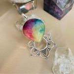 Rainbow Solar Quartz Sterling Silver Pendant Boho Pink Photo 2