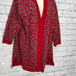 Kasper  Open Front Tunic Cardigan Sweater Size 1X Red Silver Metallic Leopard Photo 3