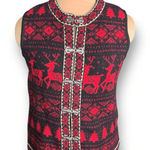 Vintage 90s Telluride Clothing Co Burgundy Black Wool Reindeer Knit Sweater Vest Size L Photo 0
