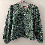 Farm Rio Anthropologie x  Hanya Puff Sleeve Blouse Turquoise Colorful Leopard NEW Photo 1