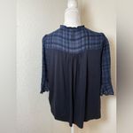 Dolan Left Coast Anthropologie Tandy Ruffle Plaid Top in Navy Size Medium Blue Photo 2