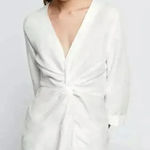 ZARA NWT Woman Ecru White V-Neck Knot Draped Linen Long Sleeve Blouse Size XS Photo 0