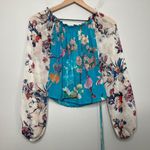 Rococo Sand Top Womens Extra Small Silk Blue Floral Bella Cropped Boho Beach Size XS Photo 0