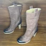 Nine West 90s y2k  ash brown leather ombré calf high heeled boots cottage pull on Photo 0