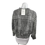 ZARA Women's Black White Plaid Tweed Long Sleeve Crew Neck Coat Jacket Top S Photo 7