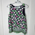 Crown & Ivy Tank Top Blouse Women's Petite Small Elephant Pink Green Preppy Photo 0