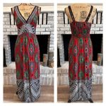 Angie  Abstract Tank Bohemian Boho Maxi Sun Dress Black‎ Red Medium Southwestern Photo 1