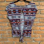 Daytrip Aztec Print Tie-Back Top Womens Size Small Open Back Short Sleeve Blouse Photo 1