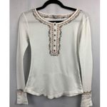 Lucky Brand Womens XS Ivory Embroidered Henley Top Photo 0