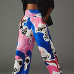 Anthropologie Maeve Lisa Sander Floral Wide Leg Pants Blue Pink boho whimsi XL Photo 0