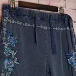 Sundance FADED FIELDS NAVY SUNWASHED FLORAL EMBROIDERED JOGGER PANTS SMALL Photo 2