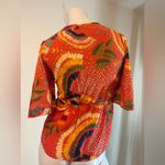 Farm Rio Toucan Print Blouse Flare Sleeve Peasant Tropical Orange V Neck Med Photo 3
