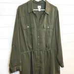 Chico's  Womens Olive Green Shirt Dress Size Large Tab Sleeves Pockets Plus Size 3 Photo 3