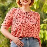 Modcloth Confetti Confection Tie-Neck Blouse Pink/Red Size 1X Photo 0