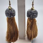 NWOT Molly Phillips Jacqueline Tan Tassel & Rhinestone Earrings Gray Photo 2