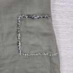 French Curve Linen Dress Womens Medium Olive Green Fringe Trim Pockets Casual Photo 5
