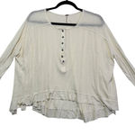 Free People  Ivory Waffle Knit Henley Ruffle Hem Long Sleeve Top XS Flowy Photo 0