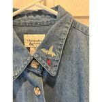 Christopher & Banks  Denim Button Down‎ Top XL Snowman Winter Holiday Party Photo 3