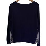 Maison Jules Pullover Sweater Embroidered Hem Detail Navy Blue Size Large Casual Photo 3