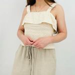 Madewell boho coastal ivory pointelle crochet ruffle tank top 100% cotton s Photo 5