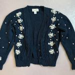 Margules Petites Vintage Floral embroidered Cardigan Sweater Blue Embroidered‎ Black Size M Photo 0
