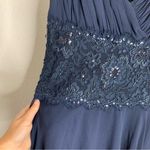 Tadashi Shoji Tadashi Navy Blue Silk Beaded V-Neck Formal Mini Dress Size 4 Photo 2