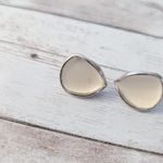 Vintage Stud Earrings Cream Concave Teardrop Photo 1