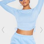 Pretty Little Thing BLUE RUCHE LONG SLEEVE CROP Photo 0