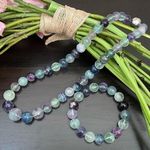 Genuine Rainbow Flourite Natural Crystal Stone Beaded Necklace & Bracelet Set Photo 0