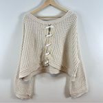 Free People | Lace Up Back Oversized Waffle Knit Sweater Ivory Small Photo 6