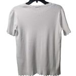 Elie Tahari Tan Jay Ribbed Knit Top Scalloped Neck Short Sleeve Casual White Small Photo 1