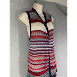 Red White Blue‎ Boho Striped Knit Fringe Vest Women’s M Open Front Layering Size M Photo 2