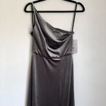 After Six NWT One Shoulder Velvet Maxi Dress Gown in Caviar Gray Photo 3
