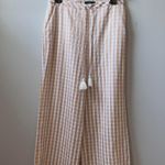 Majorelle Theo gingham check print tan and cream wide leg pants with tassel detail 🔥 Photo 0