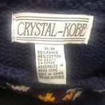 Vintage 80s 90s Blue Floral Granny Square Tile Oversized Crewneck Knit Sweater Size M Photo 4