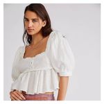 Free People  Leave It To Me Top Babydoll Puff Sleeve Size Small White Boho Cotton Photo 7
