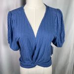 O'Neill  Hilda Blue Puff Sleeve Textured Wrap Front Crop Top Size‎ Large New Photo 15