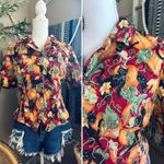 Vintage Handmade Halloween Whimsical Pumpkin Black Cat Frog Button Up Shirt Red Size M Photo 1