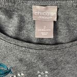 Chico's Zenergy Gray & Dark Teal Metallic and Embroidered Embellished Long Sleeve Blouse Photo 2