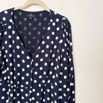 J.Crew [] Navy Blue White Polka Dot Long Sleeve Crepe Peplum V-Neck Blouse Sz 12 Photo 6