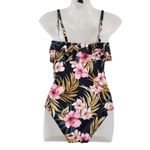 Kona Sol  Black Pink Floral One Piece Swimsuit Chest Ruffle Padded Size Small Photo 2